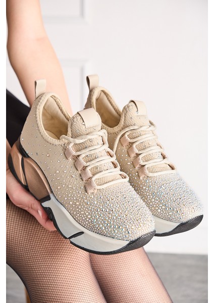Günlük Kadın Spor Ayakkabı Taşlı Bağcıklı Hafif Kalın Yüksek Renkli Taban Yürüyüş Sneaker 403 modelleri