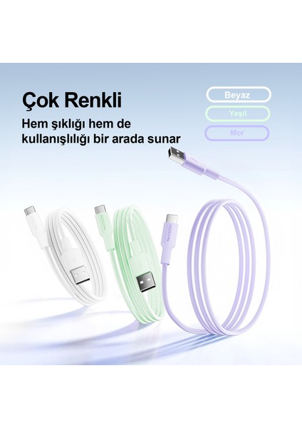 ATC18 Şarj Kablosu 18W 1 Metre Usb’den Type-C’ye, Veri Aktarımı ve Şarj Kablosu, Tablet ve Telefon Android Usb-C, Esnek, Yeşil modelleri