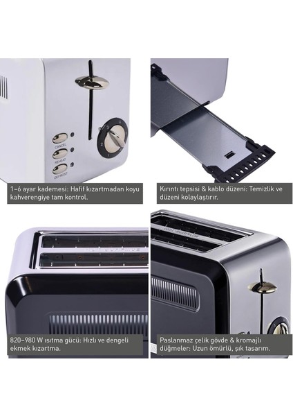 Gem Titan 2 Dilim Ekmek Kızartma Makinesi – 980 W, Paslanmaz Çelik Gövde | Beyaz Gümüş indirimleri