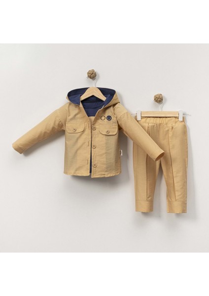 Kapüşonlu Ceketli Üçlü Alt Üst Takım - Hardal - 18 Ay Hardal