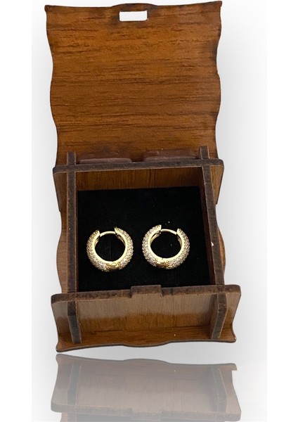 Çift Taraflı Taşlı Halka Altın Küpe fırsatları