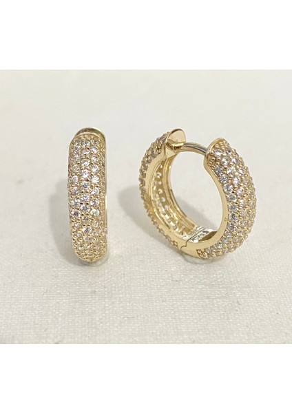 Çift Taraflı Taşlı Halka Altın Küpe indirimleri