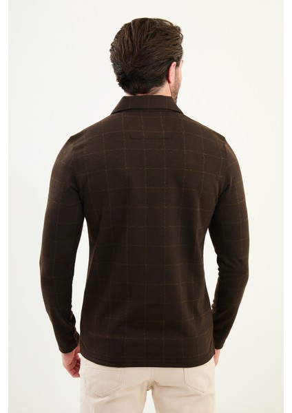 Kareli Slim Fit Polo Yaka Fermuarlı Uzun Kollu Erkek T-Shirt modelleri