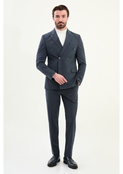 Düz Slim Fit Geniş Yaka Kruvaze Erkek Takım Elbise modelleri