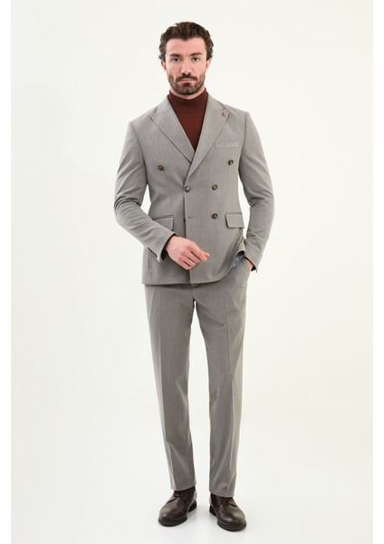 Düz Slim Fit Geniş Yaka Punto Dikiş Kruvaze Erkek Takım Elbise modelleri