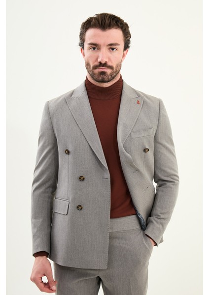 Düz Slim Fit Geniş Yaka Punto Dikiş Kruvaze Erkek Takım Elbise fırsatları