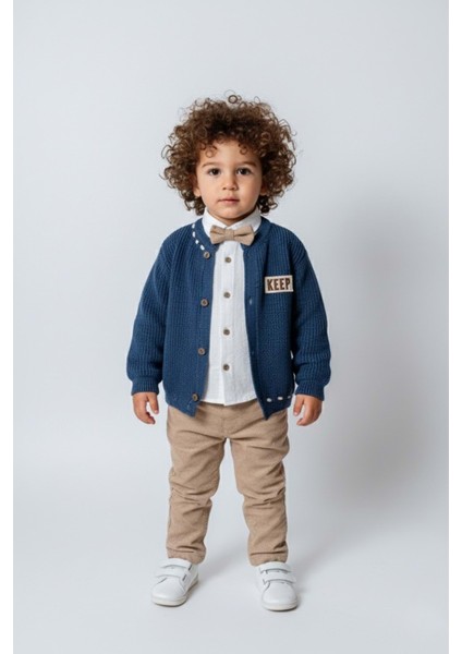 Triko Hırka Gömlek Pantolon Üçlü Alt Üst Takım - Lacivert - 1 Yaş Lacivert