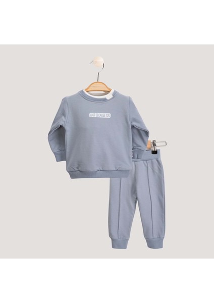 Yaka Detaylı Just Baskılı At Üst Takım - Mavi - 18 Ay Mavi