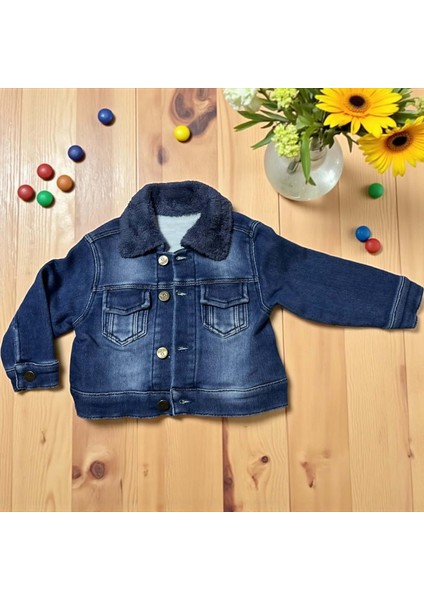 Yakası Kürklü Kot Mont - Mavi - 4 Yaş Mavi