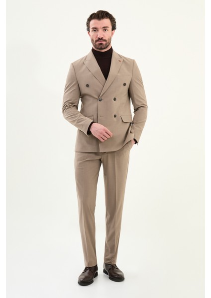 Düz Slim Fit Geniş Yaka Kruvaze Erkek Takım Elbise modelleri