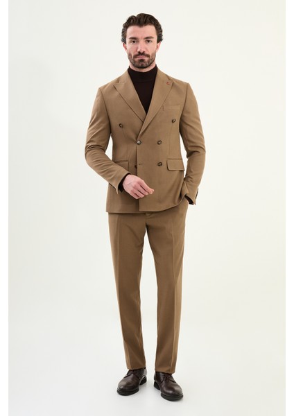 Düz Slim Fit Geniş Yaka Punto Dikiş Kruvaze Erkek Takım Elbise modelleri