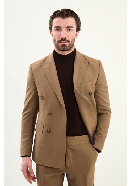 Düz Slim Fit Geniş Yaka Punto Dikiş Kruvaze Erkek Takım Elbise fırsatları