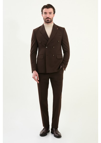 Düz Slim Fit Geniş Yaka Punto Dikiş Kruvaze Erkek Takım Elbise modelleri