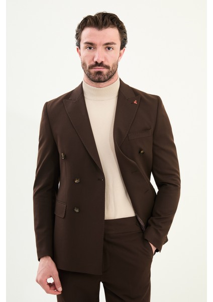 Düz Slim Fit Geniş Yaka Punto Dikiş Kruvaze Erkek Takım Elbise fırsatları