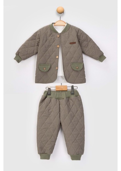 Cep Detaylı Kapitone Üçlü Alt Üst Takım - Haki - 12 Ay Haki