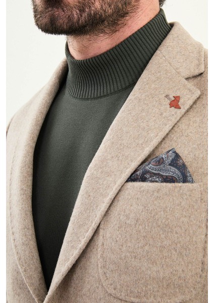 Düz Slim Fit Torba Cepli Mendil Detaylı Yün Erkek Ceket fiyatları