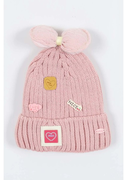 Kitti Çocuk Kız Kulaklı Bere (4-8 Yaş) K24130-02 Soft Pembe