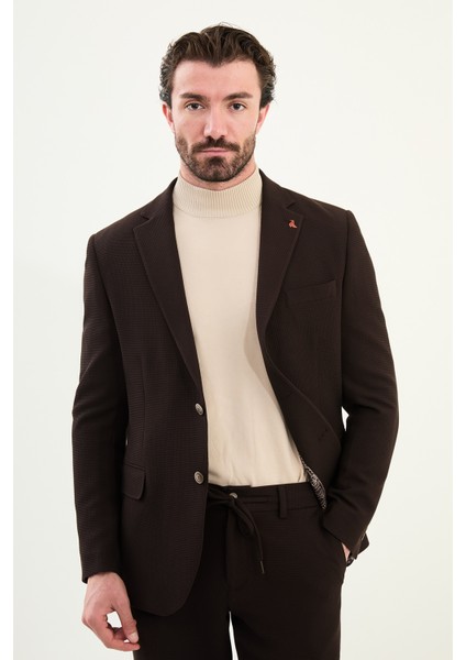 Desenli Slim Fit Torba Cep Beli Lastikli Ipli Erkek Takım Elbise
