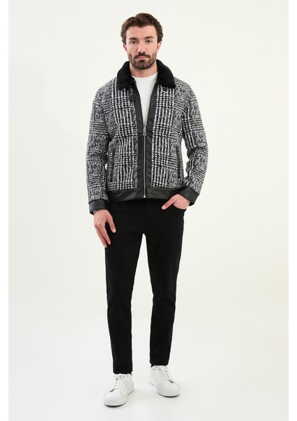 Desenli Siyah Slim Fit Kürklü Yaka Erkek Mont modelleri