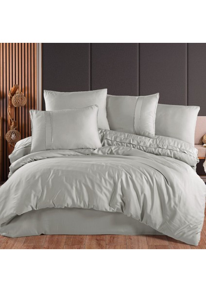 Platin Gri - Çift Kişilik 300 Tc Tencel Düz Saten Nevresim Takımı