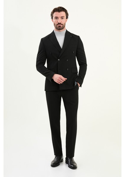 Düz Slim Fit Geniş Yaka Punto Dikiş Kruvaze Erkek Takım Elbise modelleri