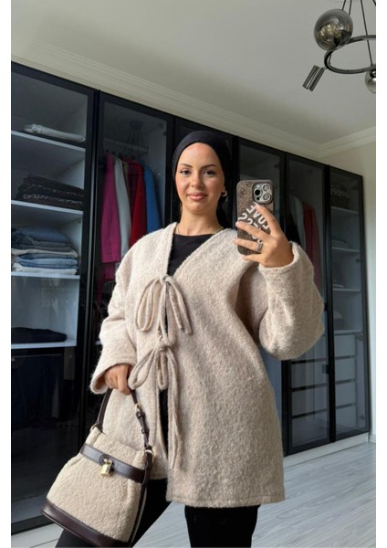 Kadın Taş Önü Bağlamalı Kırçıllı Ceket