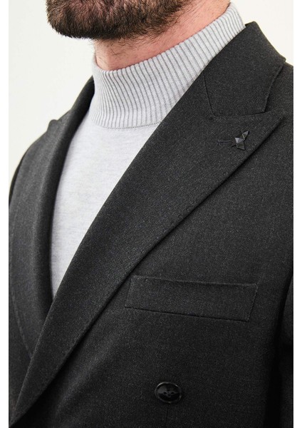 Düz Slim Fit Geniş Yaka Punto Dikiş Kruvaze Erkek Takım Elbise fiyatları