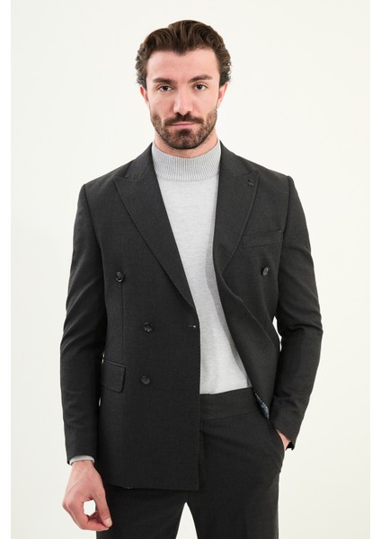 Düz Slim Fit Geniş Yaka Punto Dikiş Kruvaze Erkek Takım Elbise fırsatları