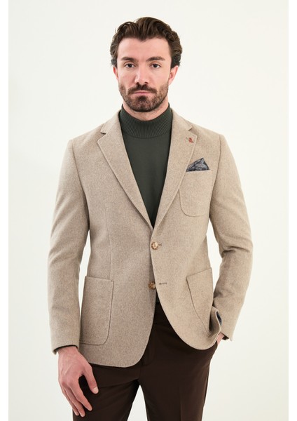 Düz Slim Fit Torba Cepli Mendil Detaylı Yün Erkek Ceket fırsatları