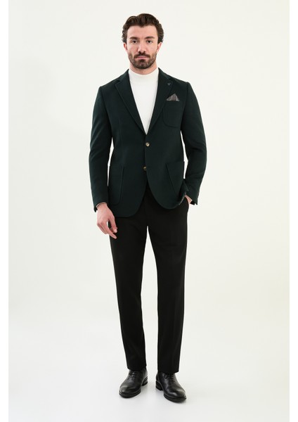 Düz Slim Fit Torba Cepli Mendil Detaylı Yün Erkek Ceket modelleri