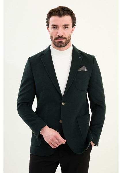 Düz Slim Fit Torba Cepli Mendil Detaylı Yün Erkek Ceket fırsatları
