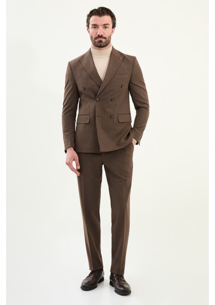 Düz Slim Fit Geniş Yaka Punto Dikiş Kruvaze Erkek Takım Elbise modelleri