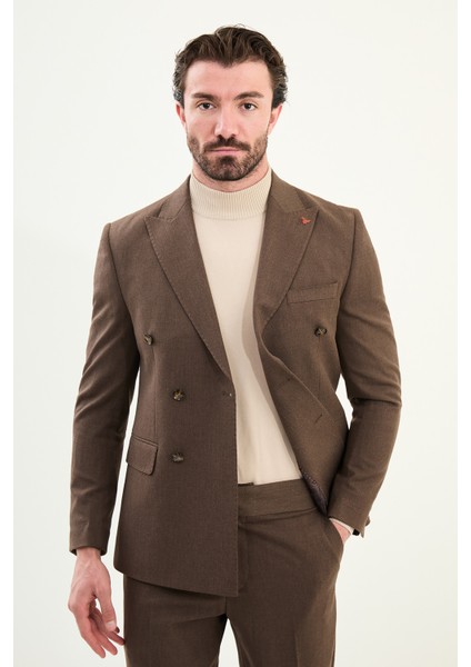 Düz Slim Fit Geniş Yaka Punto Dikiş Kruvaze Erkek Takım Elbise fırsatları