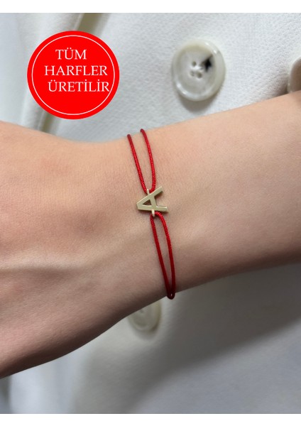 14 Ayar Altın 3 Boyutlu A Harf Kırmızı Ipli Bileklik
