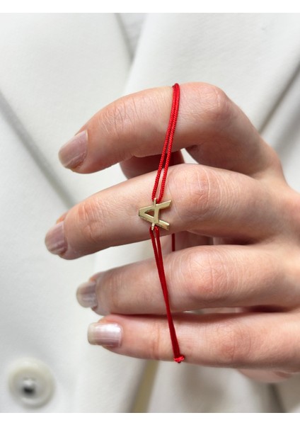 14 Ayar Altın 3 Boyutlu A Harf Kırmızı Ipli Bileklik modelleri