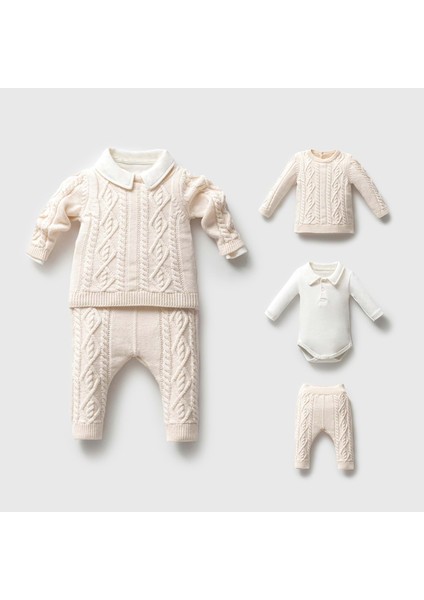 Nipperland Bert Triko Alt Üst Takım - Krem - 6 Ay Krem