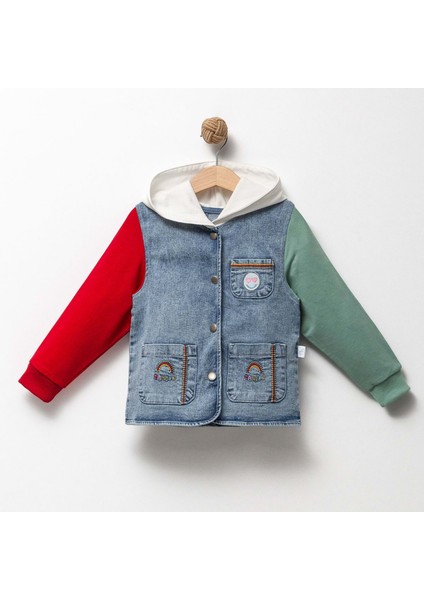 Kapüşonlu Garnili Denım Mont - Mavi - 4 Yaş Mavi