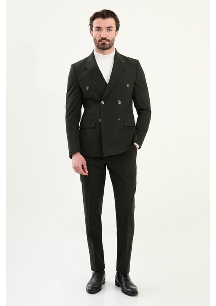 Düz Slim Fit Geniş Yaka Kruvaze Erkek Takım Elbise modelleri