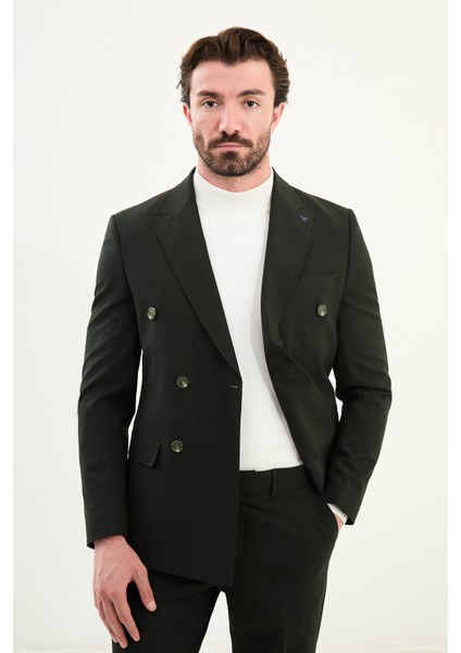 Düz Slim Fit Geniş Yaka Kruvaze Erkek Takım Elbise fırsatları