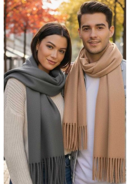 Unisex Yumuşak Dokulu Püsküllü Kışlık Buklet Atkı Şal 2'li Set