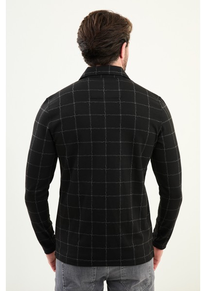 Kareli Slim Fit Polo Yaka Fermuarlı Uzun Kollu Erkek T-Shirt modelleri