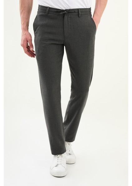 Düz Slim Fit Ipli Beli Lastikli Erkek Pantolon
