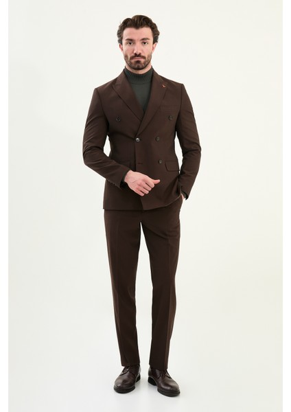 Düz Slim Fit Geniş Yaka Kruvaze Erkek Takım Elbise modelleri