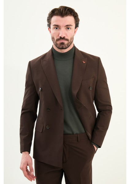 Düz Slim Fit Geniş Yaka Kruvaze Erkek Takım Elbise fırsatları