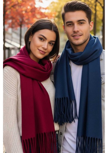 Unisex Yumuşak Dokulu Püsküllü Kışlık Buklet Atkı Şal 2'li Set