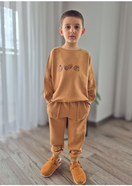 Kış Temalı Balköpüğü Oversize Sweat & Cep Detaylı Jogger %100 Pamuk Eşofman Takımı (2-9yaş) modelleri