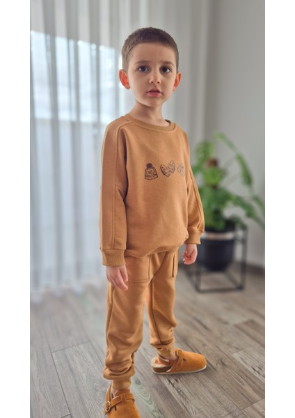 Kış Temalı Balköpüğü Oversize Sweat & Cep Detaylı Jogger %100 Pamuk Eşofman Takımı (2-9yaş) indirimleri