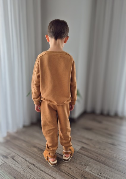 Kış Temalı Balköpüğü Oversize Sweat & Cep Detaylı Jogger %100 Pamuk Eşofman Takımı (2-9yaş)