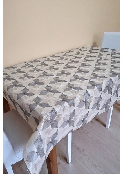 Dantel Görünümlü Üstü Şeffaf Kaplı Muşamba Masa Örtüsü -Krem Renk-Farklı Ölçülerde-Yncsyh