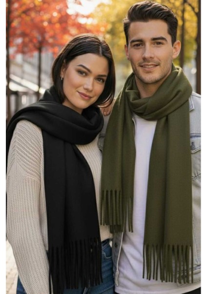 Unisex Yumuşak Dokulu Püsküllü Kışlık Buklet Atkı Şal 2'li Set
